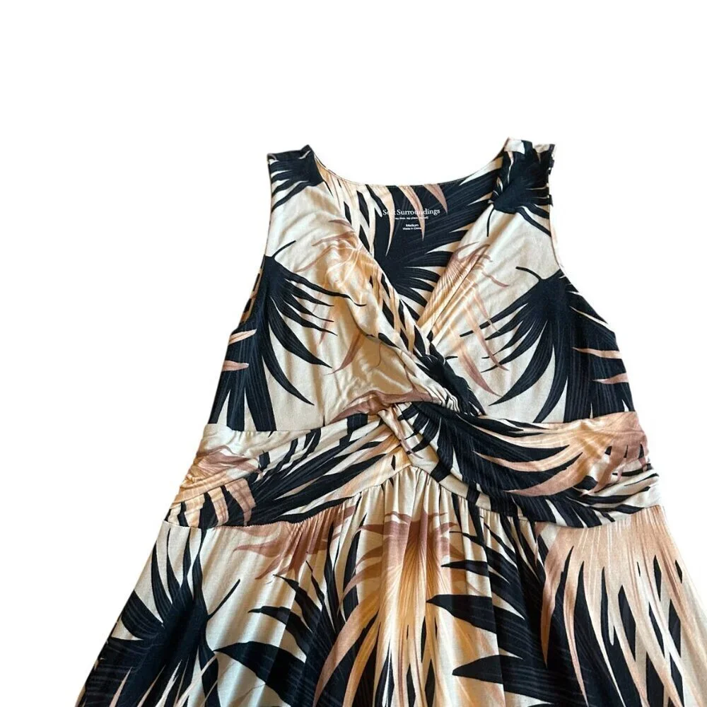 Soft Surroundings Tropical Print Sleeveless Dress Neutral Size Medium Women's